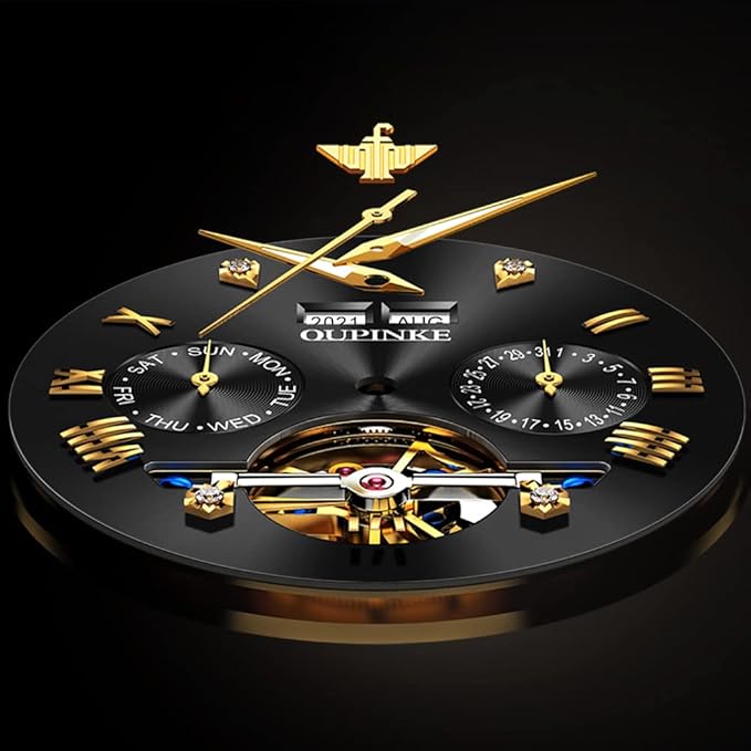 OUPINKE Automatic Men's Watches Luxury Fashion Cool Hollow Design Skeleton Self Winding Mechanical Mens Wrist Watch Two Tone Tungsten Steel Watches Business Dress Waterproof