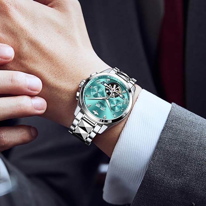 OUPINKE Automatic Men's Watches Luxury Fashion Cool Hollow Design Skeleton Self Winding Mechanical Mens Wrist Watch Two Tone Tungsten Steel Watches Business Dress Waterproof