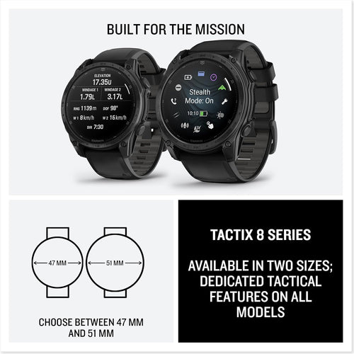Garmin tactix® 8 47mm, AMOLED Display, Premium Tactical GPS Smartwatch, Includes Applied Ballistics Ultralight™ Solver