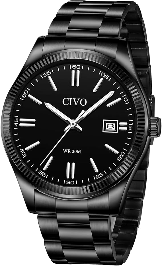 CIVO Mens Watches Stainless Steel: Silver Analog Classic Date Wrist Watch for Men - Waterproof Quartz Watches Fashion Gifts