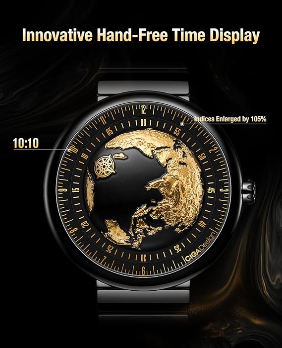 CIGA Design Mechanical Automatic Watch U Series Blue Planet Ⅱ·Gilded Age, 43MM, Sapphire Crystal Ceramics Strap Watches Gifts for Men and Women