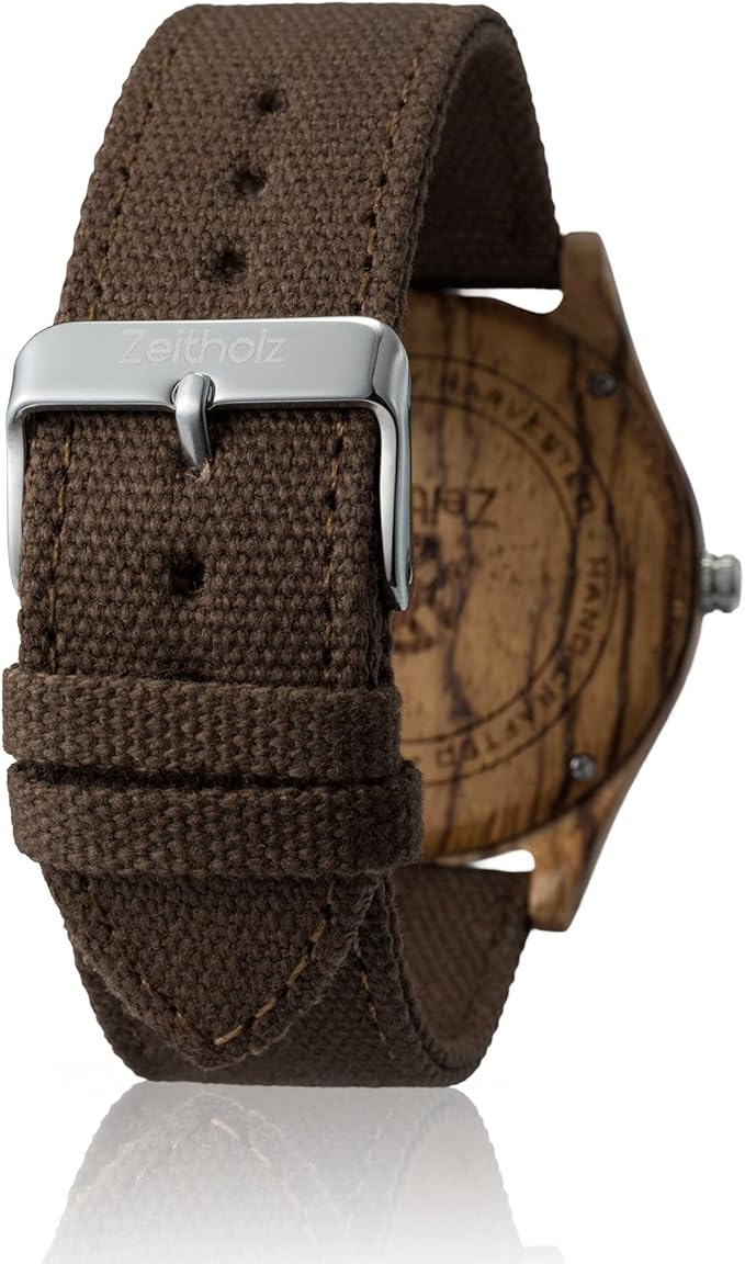 Unisex Wooden Watch - Altenberg Model, Handmade from 100% Natural Zebrawood with Quartz Movement - Lightweight Analog Wooden Watch for Men and Women - Adjustable Band Fits any Wrist
