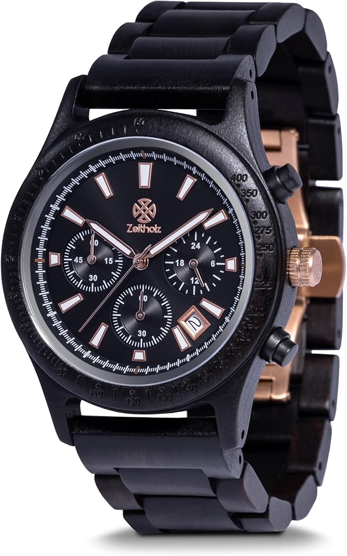 Wood Watches for Men, Wooden Watch, Gifts, Chronograph Watch, New Bergen 42mm, 100% Natural wood with Japanese Quartz Movement.