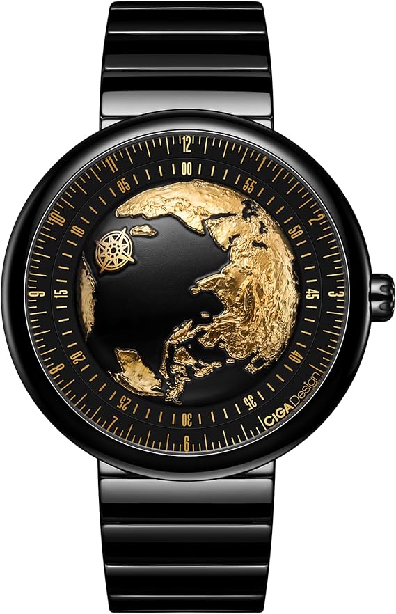 CIGA Design Mechanical Automatic Watch U Series Blue Planet Ⅱ·Gilded Age, 43MM, Sapphire Crystal Ceramics Strap Watches Gifts for Men and Women