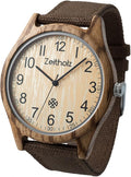 Unisex Wooden Watch - Altenberg Model, Handmade from 100% Natural Zebrawood with Quartz Movement - Lightweight Analog Wooden Watch for Men and Women - Adjustable Band Fits any Wrist