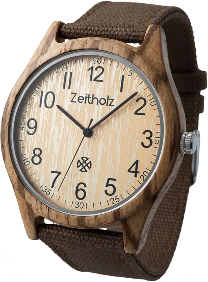 Unisex Wooden Watch - Altenberg Model, Handmade from 100% Natural Zebrawood with Quartz Movement - Lightweight Analog Wooden Watch for Men and Women - Adjustable Band Fits any Wrist