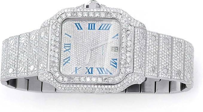 Luxury Automatic Moissanite Diamond Watch for Men – Full Iced-Out Stainless Steel Wristwatch with Roman Numerals, Scratch-Resistant Glass, Luminous Hands, Premium Gift Timepiece