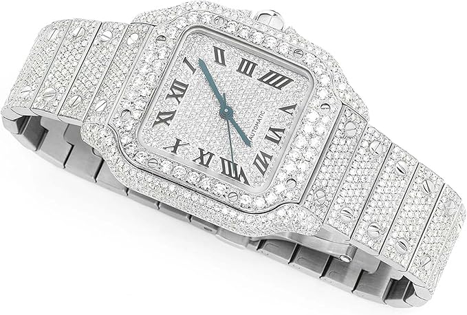 Luxury Automatic Moissanite Diamond Watch for Men – Full Iced-Out Stainless Steel Wristwatch with Roman Numerals, Scratch-Resistant Glass, Luminous Hands, Premium Gift Timepiece