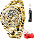 OUPINKE Automatic Men's Watches Luxury Fashion Cool Hollow Design Skeleton Self Winding Mechanical Mens Wrist Watch Two Tone Tungsten Steel Watches Business Dress Waterproof