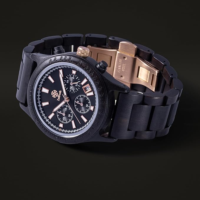 Wood Watches for Men, Wooden Watch, Gifts, Chronograph Watch, New Bergen 42mm, 100% Natural wood with Japanese Quartz Movement.