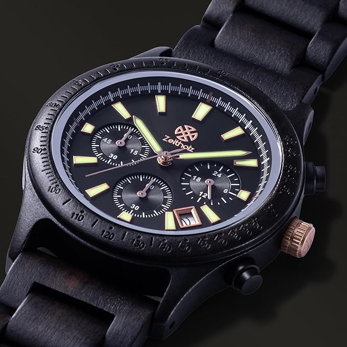 Wood Watches for Men, Wooden Watch, Gifts, Chronograph Watch, New Bergen 42mm, 100% Natural wood with Japanese Quartz Movement.