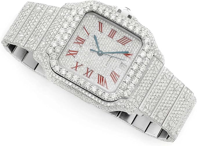 Luxury Automatic Moissanite Diamond Watch for Men – Full Iced-Out Stainless Steel Wristwatch with Roman Numerals, Scratch-Resistant Glass, Luminous Hands, Premium Gift Timepiece